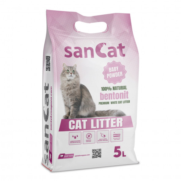 SANCAT Bebek Pudrası Kokulu Premium Beyaz Kedi Kumu 5 Lt. ürün görseli 1