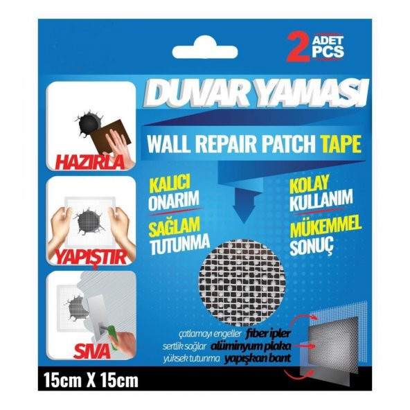 Duvar Yaması Tesisat ve Soba Borusu Delikleri İçin Kalıcı Onarım 15cmx15cm-2Adet ürün görseli 1