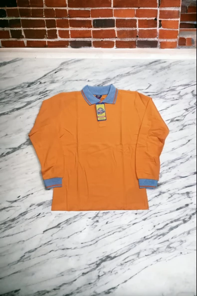 Polo Yaka Tişört çocuk uzun kol gri çizgi yaka Turuncu Okul Tişört/t-shirt ürün görseli 1