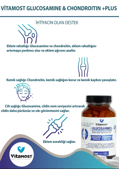 GLUCOSAMINE & CHONDROITIN PLUS 120 TABLET 1500 MG - Resim 3