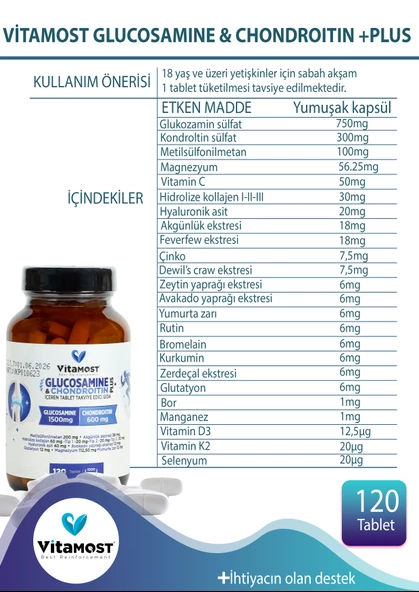 GLUCOSAMINE & CHONDROITIN PLUS 120 TABLET 1500 MG - Resim 5