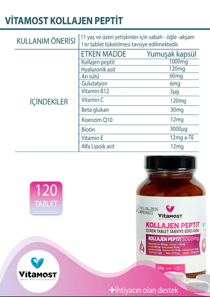 Vitamost Kollajen Peptit 120 TABLET - Resim 5