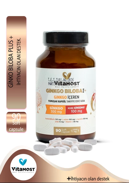 Vitamost GİNKGO BİLOBA 90 SOFTJEL KAPSÜL 1200 MG ürün görseli 1