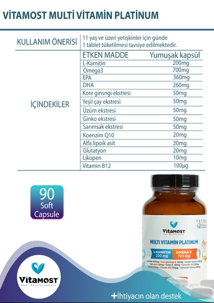 MULTİ VİTAMİN PLATİNUM 90 SOFT JEL KAPSÜL 1400 MG - Resim 5