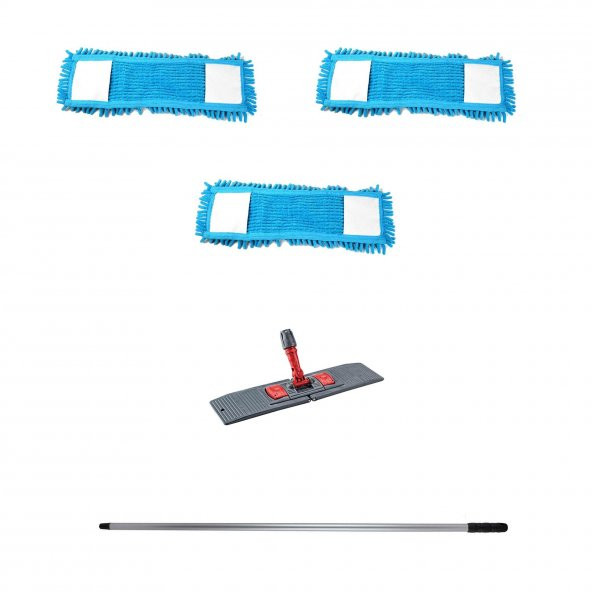 Makarna Şönil Kuru Nemli Palet Tablet Mop Yedek Seti Takımı - 3 ad 80 Cm. Mop + Mop Tutucu + Sap ürün görseli 1