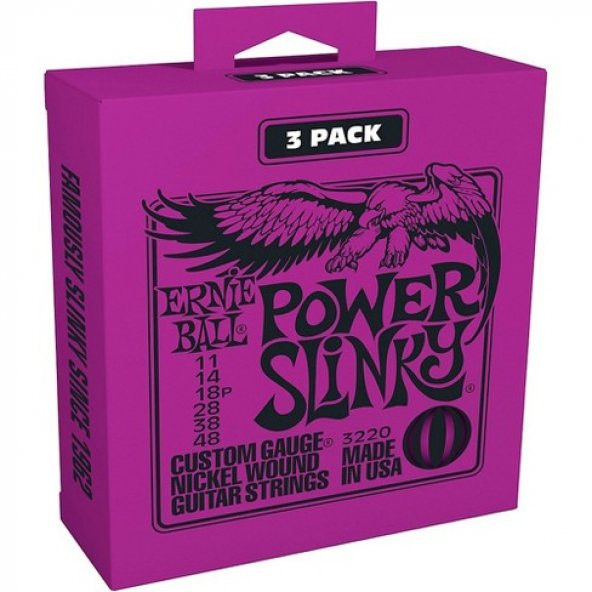 Ernieball P03220 Power Slinky Elektro Gitar Teli 3 lü Paket 11-48 - 3 SET ürün görseli 1