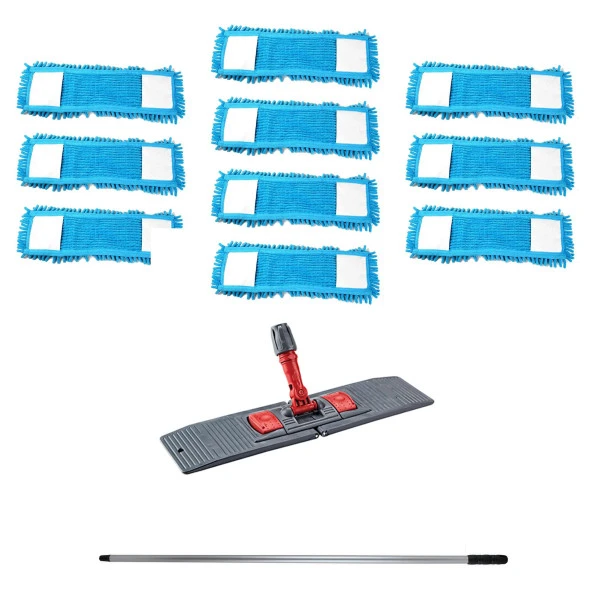 Makarna Şönil Kuru Nemli Palet Tablet Mop Yedek Seti Takımı - 10 ad Mop + Mop Tutucu + Sap - 50 Cm. ürün görseli 1