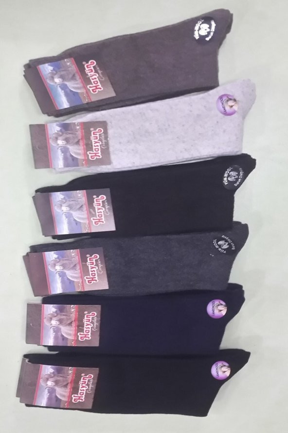 Hasyün Çorap Kuzu Yünü Dikişsiz Burunlu Erkek Çorabı 6 Adet Paket Karışık Renk ürün görseli 1