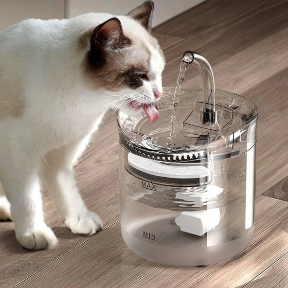 Kedi Köpek Şeffaf Musluk Tipi- Sessiz Otomatik Su Pınarı 1.8 Lt Kapasiteli ürün görseli 1