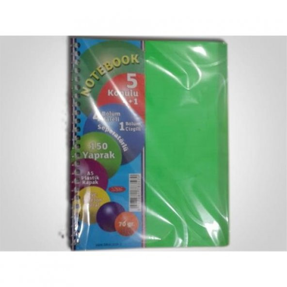 Tokaç Defter A5 Spiralli 4+1 Ayraçlı 150 Yaprak Defter - 15x21cm - 1 Adet ürün görseli 1