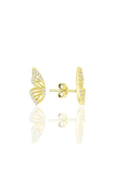 Gümüş altın yaldızlı zirkon taşlı özel tasarım kelebek küpe SGTL12261GOLD ürün görseli 1