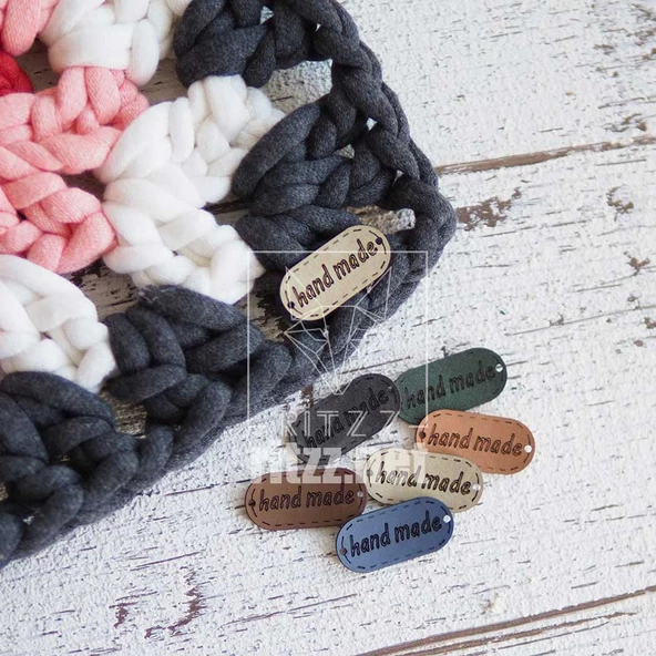 Deri Etiket Handmade Oval 10 Adet - Resim 2