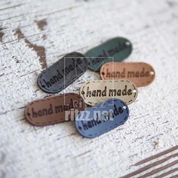 Deri Etiket Handmade Oval 10 Adet - Resim 3