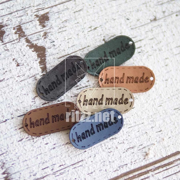 Deri Etiket Handmade Oval 10 Adet ürün görseli 1