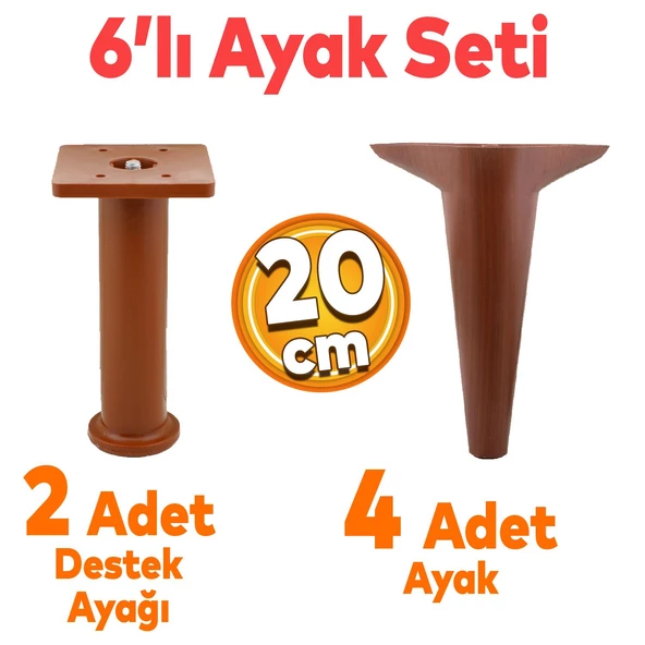 Aspen 6'lı Set Mobilya Tv Ünitesi Koltuk Kanepe Destek Ayağı 20 Cm Ahşap Desenli Konsol Ayak ürün görseli 1