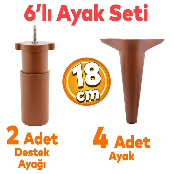 Aspen 6'lı Set Mobilya Tv Ünitesi Koltuk Kanepe Destek Ayağı 18 Cm Ahşap Desenli Konsol Ayak ürün görseli 1