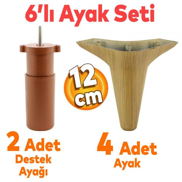 Aspen 6'lı Set Mobilya Tv Ünitesi Çekyat Koltuk Kanepe Baza Destek Ayağı Ayakları 12 Cm Açık Ceviz ürün görseli 1