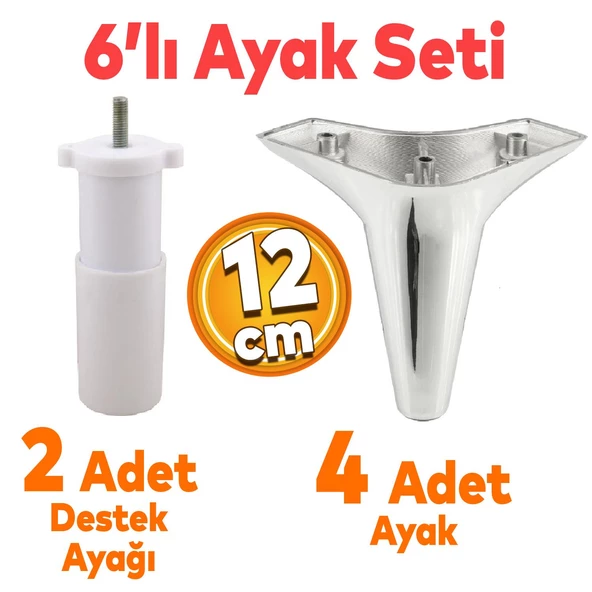 Aspen 6'lı Set Mobilya Tv Ünitesi Çekyat Koltuk Kanepe Baza Destek Ayağı Ayakları 12 Cm Krom M8 ürün görseli 1