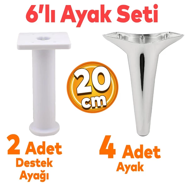 Aspen 6'lı Set Mobilya Tv Ünitesi Koltuk Kanepe Konsol Destek Ayağı Ayakları 20 Cm Krom M8 ürün görseli 1