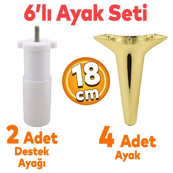 Aspen 6'lı Set Mobilya Tv Ünitesi Koltuk Kanepe Konsol Destek Ayağı Ayakları 18 Cm Gold M8 ürün görseli 1