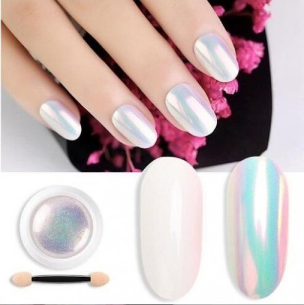 İnci Tozu Protez Tırnak Nail Art Beyaz Ayna Inci Tozu Oje Desen ürün görseli 1