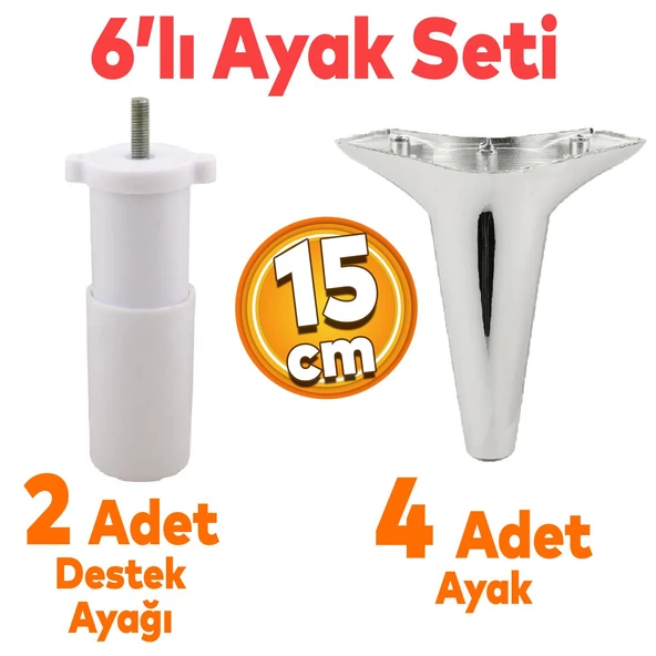 Aspen 6'lı Set Mobilya Tv Ünitesi Çekyat Koltuk Kanepe Baza Destek Ayağı Ayakları 15 Cm Krom M8 ürün görseli 1