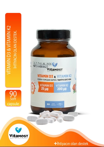 Vitamin D3k2 Vitamin D3 K2 90 Softgel 500 Mg ürün görseli 1