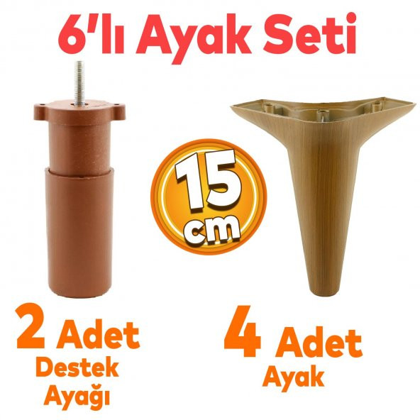 6'lı Set Mobilya Tv Ünitesi Çekyat Koltuk Kanepe Destek Ayağı 15 Cm Ceviz Baza Ayakları M8 Destek ürün görseli 1