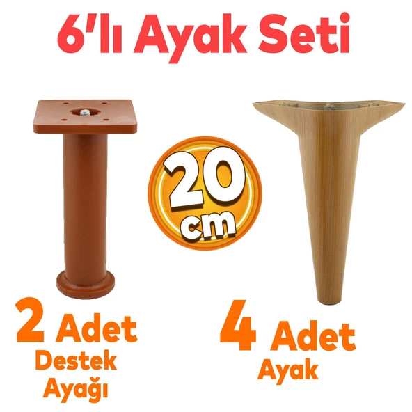 Aspen 6'lı Set Mobilya Tv Ünitesi Koltuk Kanepe Konsol Destek Ayağı Ayakları 20 Cm Koyu Ceviz ürün görseli 1
