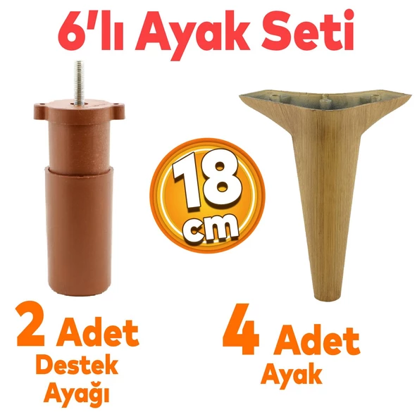Aspen 6'lı Set Mobilya Tv Ünitesi Koltuk Kanepe Konsol Destek Ayağı Ayakları 18 Cm Açık Ceviz ürün görseli 1