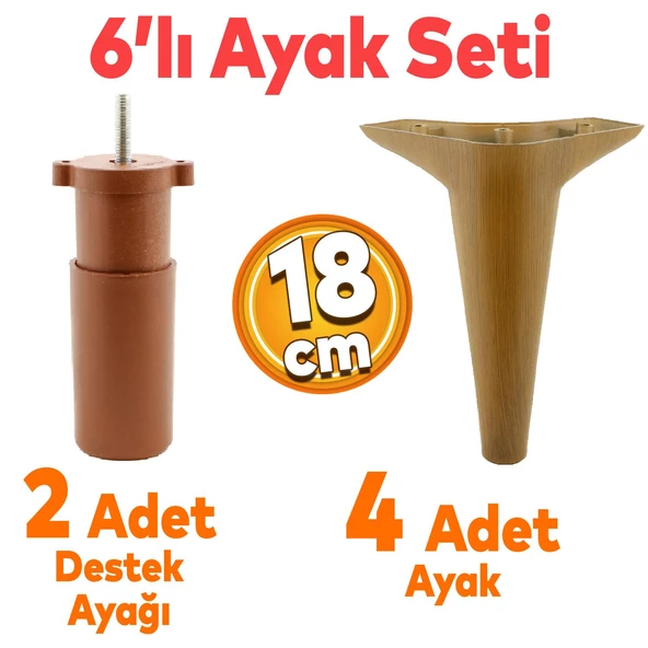 Aspen 6'lı Set Mobilya Tv Ünitesi Koltuk Kanepe Konsol Destek Ayağı Ayakları 18 Cm Koyu Ceviz ürün görseli 1