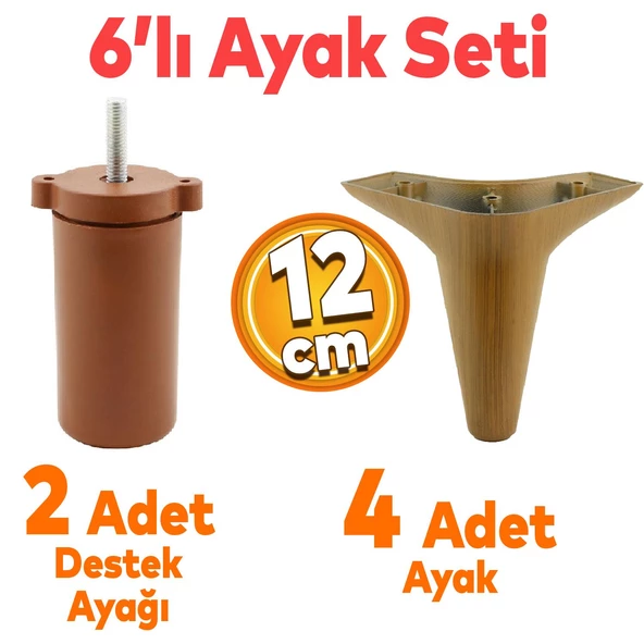 6'lı Set Mobilya Tv Ünitesi Çekyat Koltuk Kanepe Destek Ayağı 12 Cm Koyu Ceviz Baza Ayakları M8 ürün görseli 1
