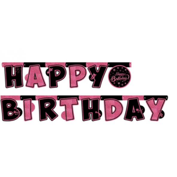 HAPPY BİRTHDAY PİNK STARS PEMBE HARF BENNER 2.1M ürün görseli 1