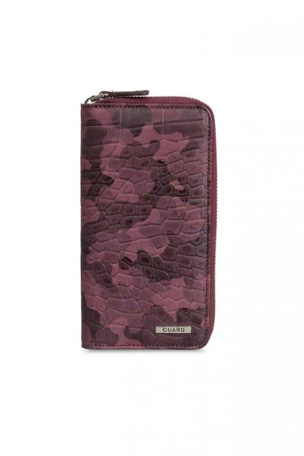 Guard Bordo Kamuflaj Baskılı Hakiki Deri Fermuarlı Cüzdan Erkek / Kadın P3016 ürün görseli 1