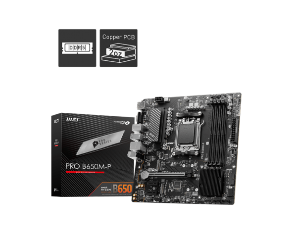 MSI MB PRO B650M-P AM5 DDR5 6000MHZOC HDMI DP VGA 2X M.2 USB3.2 2.5G LAN MATX ürün görseli 1