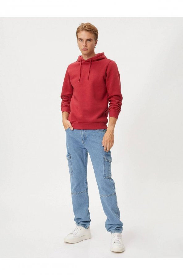 4WAM70023MK Koton Erkek Sweat BORDO - Resim 4