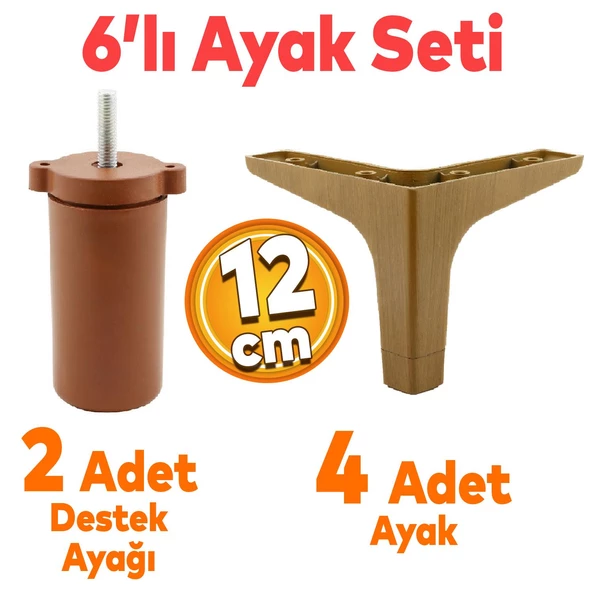 Sedef 6'lı Set Mobilya Tv Ünitesi Çekyat Koltuk Kanepe Destek Ayağı 12 Cm Koyu Ceviz Baza Ayakları ürün görseli 1