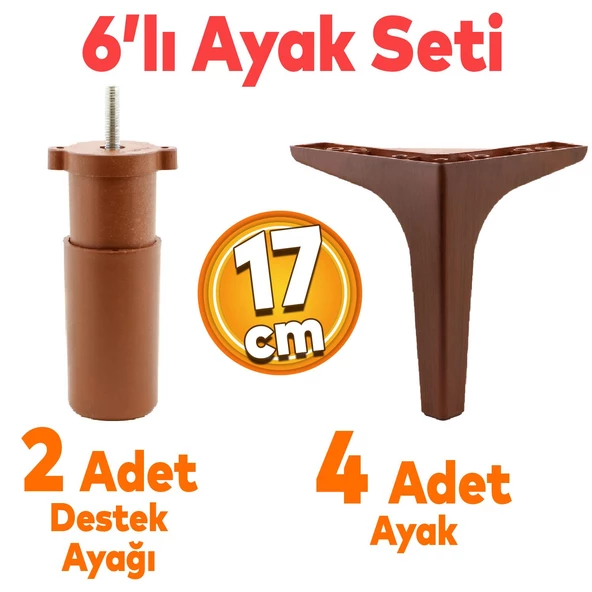 Sedef 6'lı Set Mobilya Tv Ünitesi Konsol Koltuk Kanepe Destek Ayağı 17 Cm Ahşap Desenli Ayakları ürün görseli 1