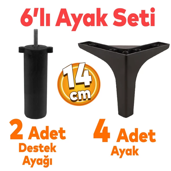 Sedef 6'lı Set Mobilya Tv Ünitesi Koltuk Kanepe Destek Ayağı 14 Cm Siyah Baza Ayakları M8 Destek ürün görseli 1