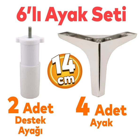 Sedef 6'lı Set Mobilya Tv Ünitesi Koltuk Kanepe Destek Ayağı 14 Cm Krom Baza Ayakları M8 Destek ürün görseli 1