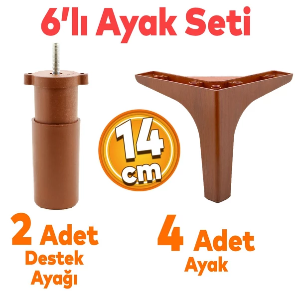 Sedef 6'lı Set Mobilya Tv Ünitesi Koltuk Kanepe Destek Ayağı 14 Cm Ahşap Desenli Baza Ayakları ürün görseli 1