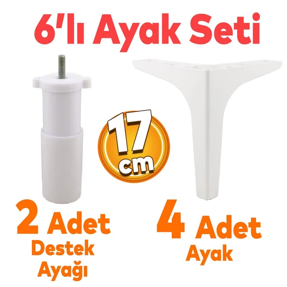 Sedef 6'lı Set Mobilya Tv Ünitesi Konsol Koltuk Kanepe Destek Ayağı 17 Cm Beyaz Ayakları M8 Destek ürün görseli 1