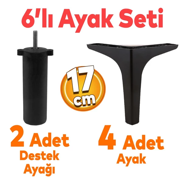 Sedef 6'lı Set Mobilya Tv Ünitesi Konsol Koltuk Kanepe Destek Ayağı 17 Cm Siyah Ayakları M8 Destek ürün görseli 1