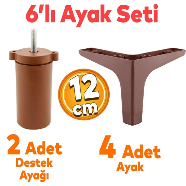 Sedef 6'lı Set Mobilya Tv Ünitesi Koltuk Kanepe Destek Ayağı 12 Cm Ahşap Desenli Baza Ayakları ürün görseli 1