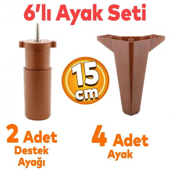 Sedir 6'lı Set Mobilya TV Ünitesi Çekyat Koltuk Kanepe Destek Ayağı 15 cm Ahşap Desenli Baza Ayak ürün görseli 1
