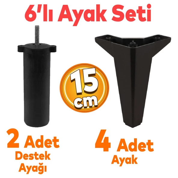 Sedir 6'lı Set Mobilya Tv Ünitesi Çekyat Koltuk Kanepe Destek Ayağı 15 Cm Siyah Baza Ayakları ürün görseli 1