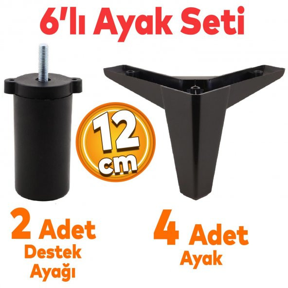 Sedir 6'lı Set Mobilya TV Ünitesi Çekyat Koltuk Kanepe Destek Ayağı 12 cm Siyah Kanat 17 Baza Ayak ürün görseli 1