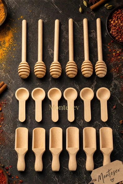 Ahşap Tahta Servis Bal Reçel Kaşığı Baharat Kaşığı Şeker Kahve Kaşığı Mutfak Kaşık Seti Ağaç Kaşık ürün görseli 1