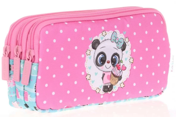 Kids&Love Üç Bölmeli Kız Çocuk Kalem Çantası - Pembe Panda ürün görseli 1