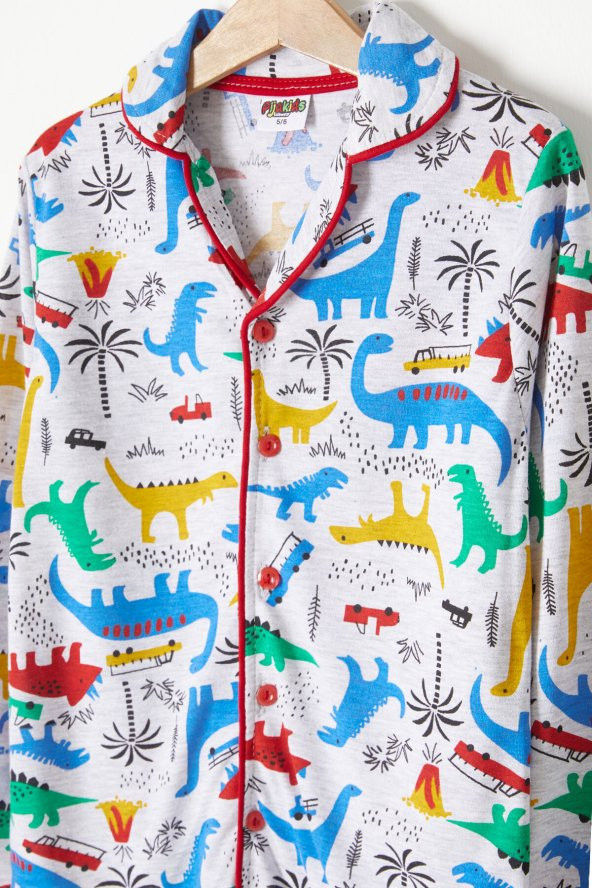 Dinozor Desenli Göz Bantlı Erkek Çocuk Pijama Takımı 16327 ürün görseli 1